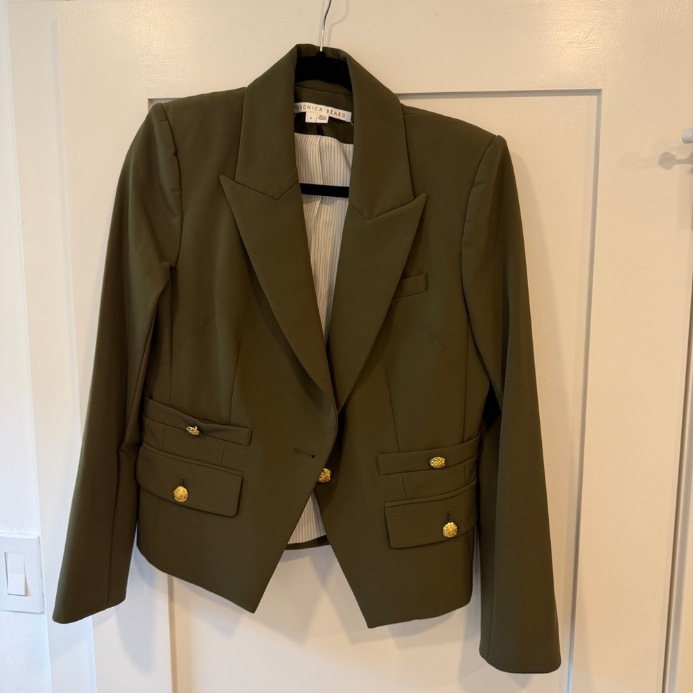 Veronica Beard Roya Dickey Army Green Blazer with Gold Buttons - Picture 1 of 5